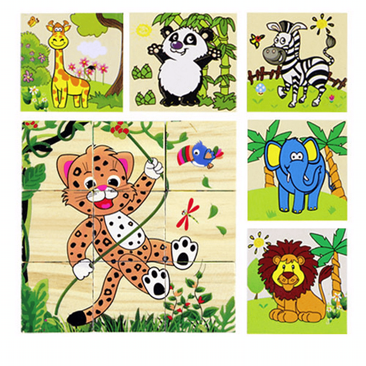 Blocs de puzzle de dessin animé pour enfants Jouets éducatifs colorés en bois pour enfants