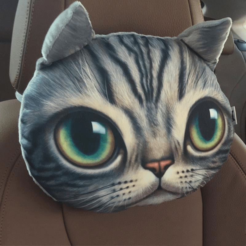 Appuie-tête de voiture 3D Husky confortable et respirant, oreiller de soutien du cou de dessin animé