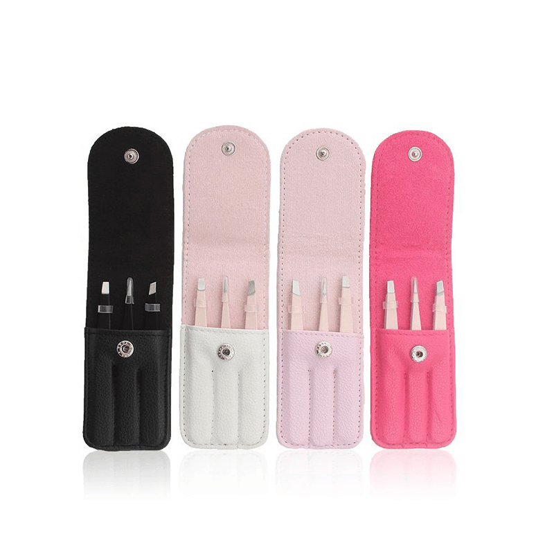 Lot de 3 pinces à épiler en acier inoxydable pour sourcils, 4 couleurs, pour épilation du visage, avec sac, outil de maquillage