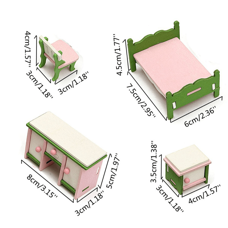 Kit de dormitorio en miniatura para casa de muñecas, juego de muebles de madera, juguete de juego de rol para familias