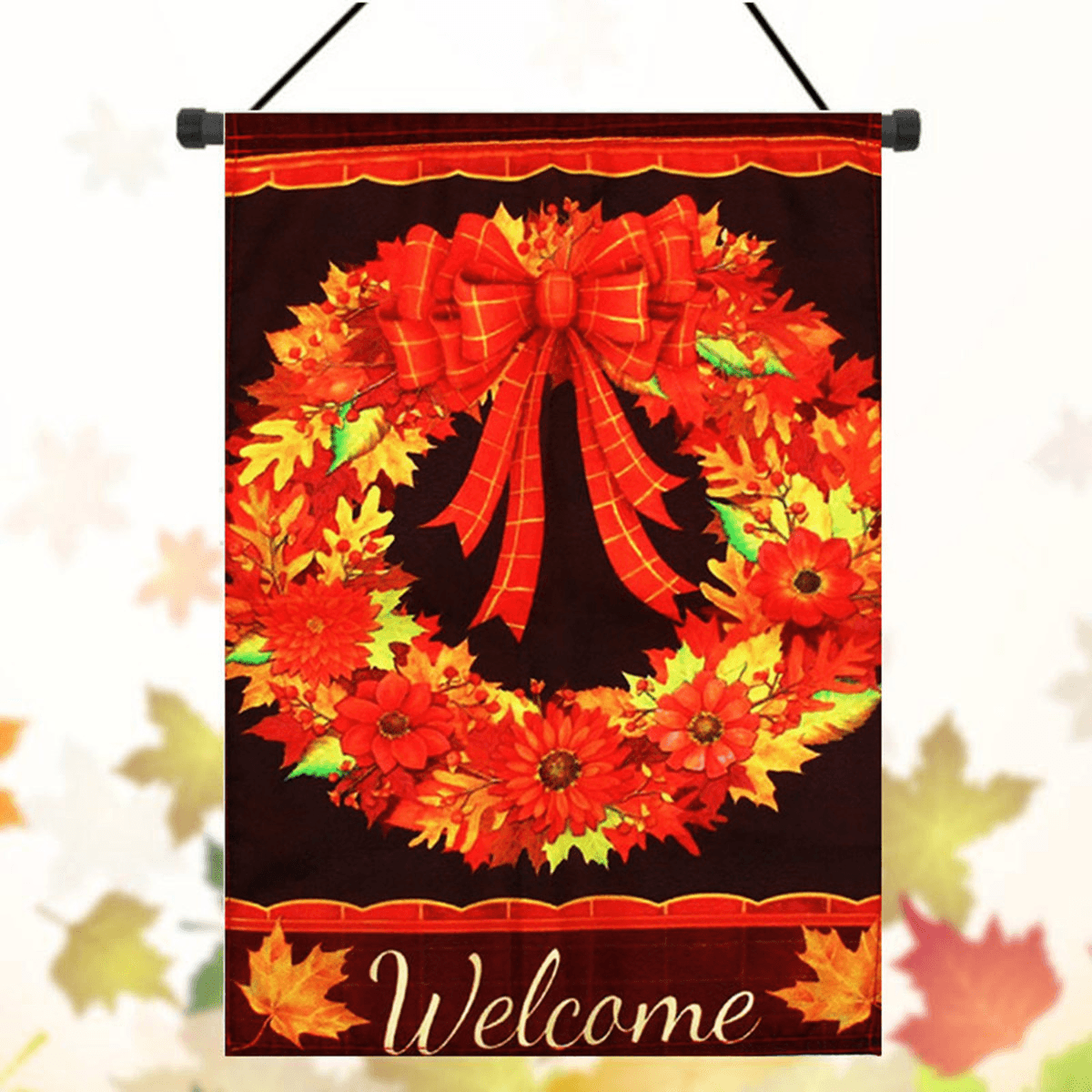 Couronne d'automne 12,5''X18'' Drapeau de jardin Bienvenue Feuilles d'automne Décorations florales Briarwood Lane