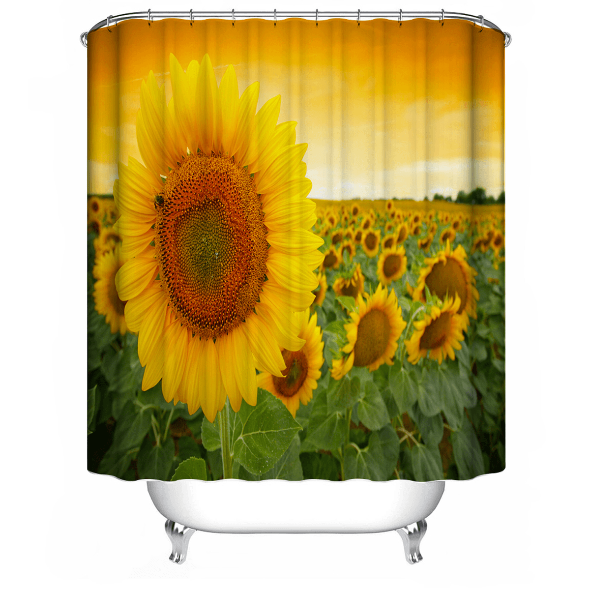 Cortina de ducha impermeable y resistente al moho con estampado de girasoles de poliéster de 180 x 180 cm