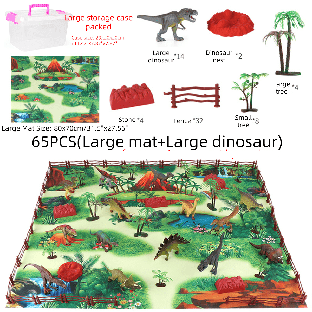 Juego de 28/33/34/63/65 piezas de dinosaurios fundidos a presión de varios estilos, juguete educativo con tapete de juego para niños, regalo de fiesta de cumpleaños de Navidad