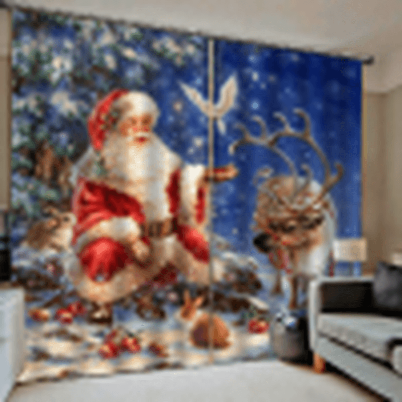 Rideaux occultants imprimés de Noël 132 x 160 cm pour décoration de Noël du salon