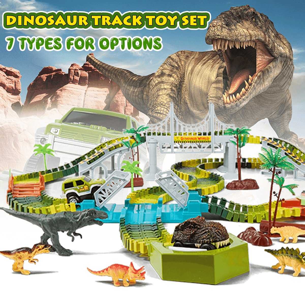 Dinosaur World Piste de course flexible pour voiture Jouets Jeu de construction Jeu éducatif Jouet pour enfants Cadeau