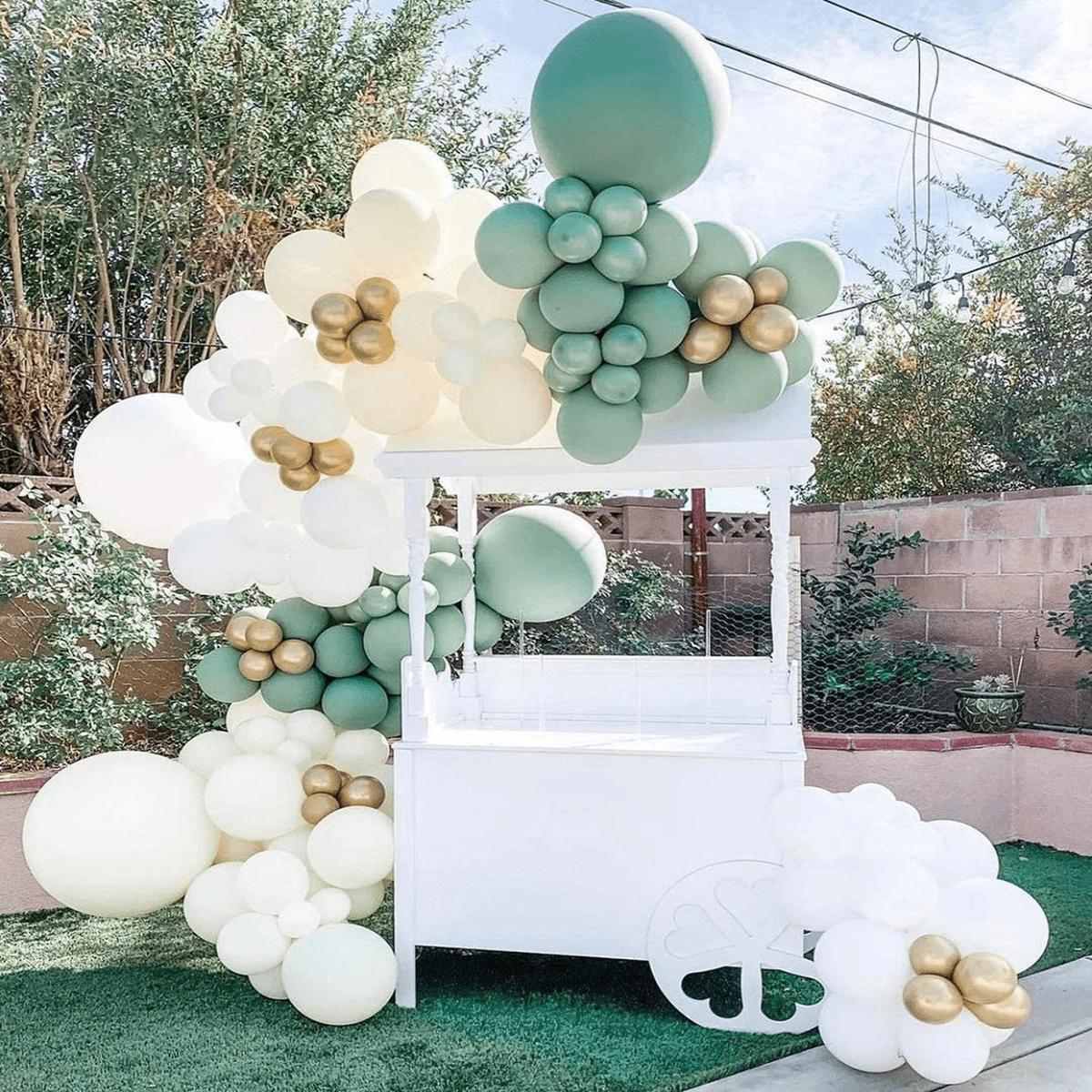 Guirlande de ballons verts et dorés pour fête, anniversaire, mariage