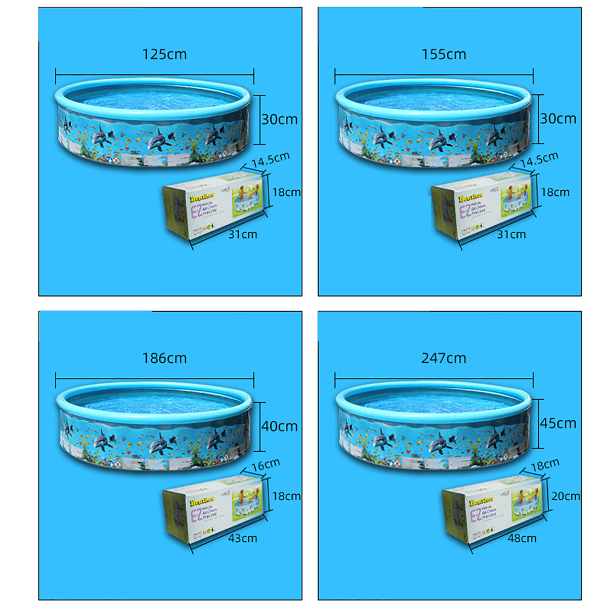 Piscina inflable retráctil de 125/155/186/247 cm, gran piscina familiar de verano para jugar al aire libre, suministros para fiestas para niños y adultos