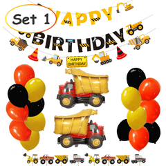 Construction Truck Birthday Flag Sign Cake Insert Aluminum Film Balloon Engineering Car for Party Decoration