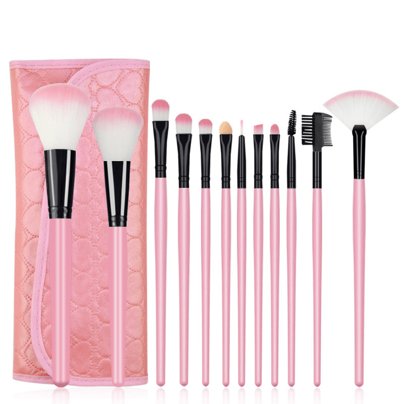 Ensemble de pinceaux de maquillage 12 pièces Kit de pinceaux de maquillage cosmétiques avec étui en cuir Fond de teint Eyeliner Estompeur Anti-cernes Mascara Fard à paupières Poudre pour le visage