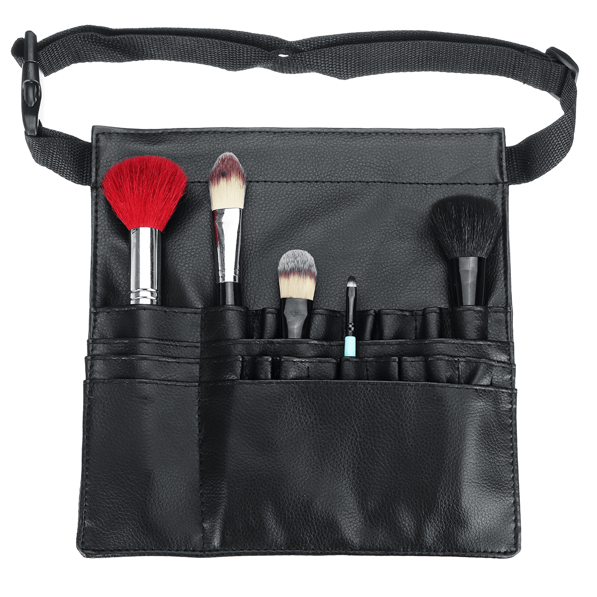 Bolsa de PU negra para brochas de maquillaje, bolsa de almacenamiento unilateral para cosméticos para maquilladores