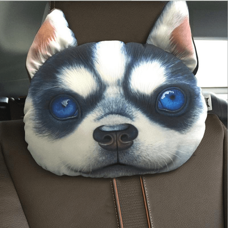 Appuie-tête de voiture 3D Husky confortable et respirant, oreiller de soutien du cou de dessin animé