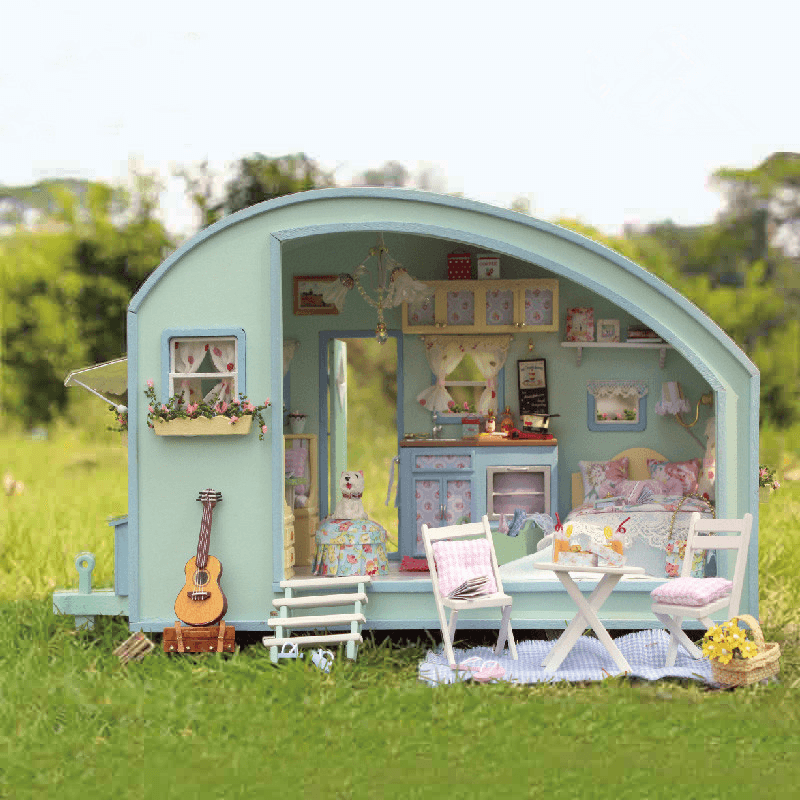 Cuteroom A-016 Kit de voyage dans le temps pour maison de poupée miniature en bois à monter soi-même Maison de poupée LED Musique Commande vocale 