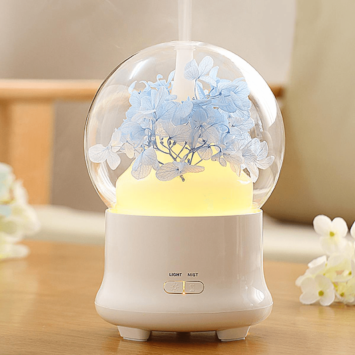 Humidificador de aroma mini con flores inmortales de 4 colores, difusor de aceites esenciales, purificador y atomizador para spa