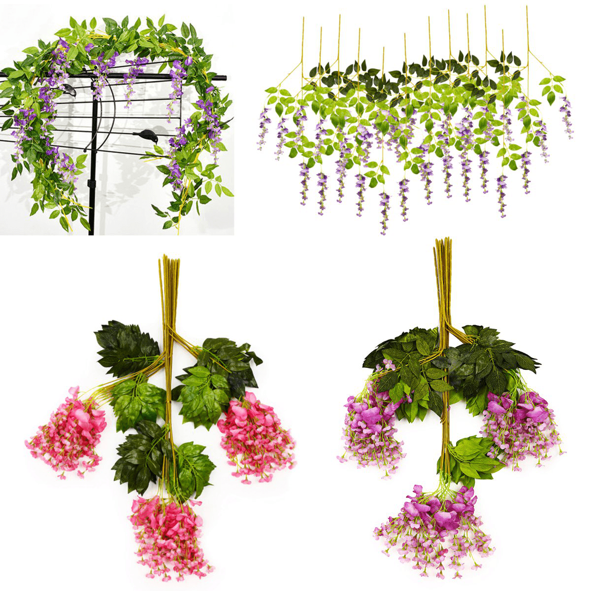 Lot de 12 guirlandes de glycine artificielles en soie à suspendre pour décoration de jardin ou de mariage