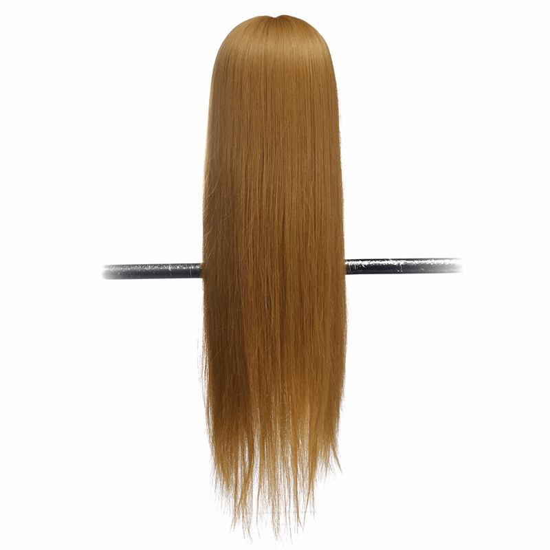 Cabeza de maniquí de entrenamiento de 26" de color marrón claro con 30 % de cabello humano, modelo de peluquería, práctica de maquillaje con abrazadera