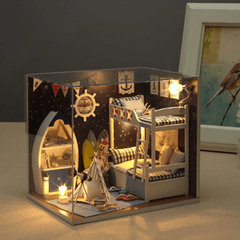 Kit de muebles en miniatura para casa de muñecas, hecho a mano, para habitación creativa, con luz LED, cubierta a prueba de polvo, juguete para niños, regalo de cumpleaños, colección de decoración del hogar