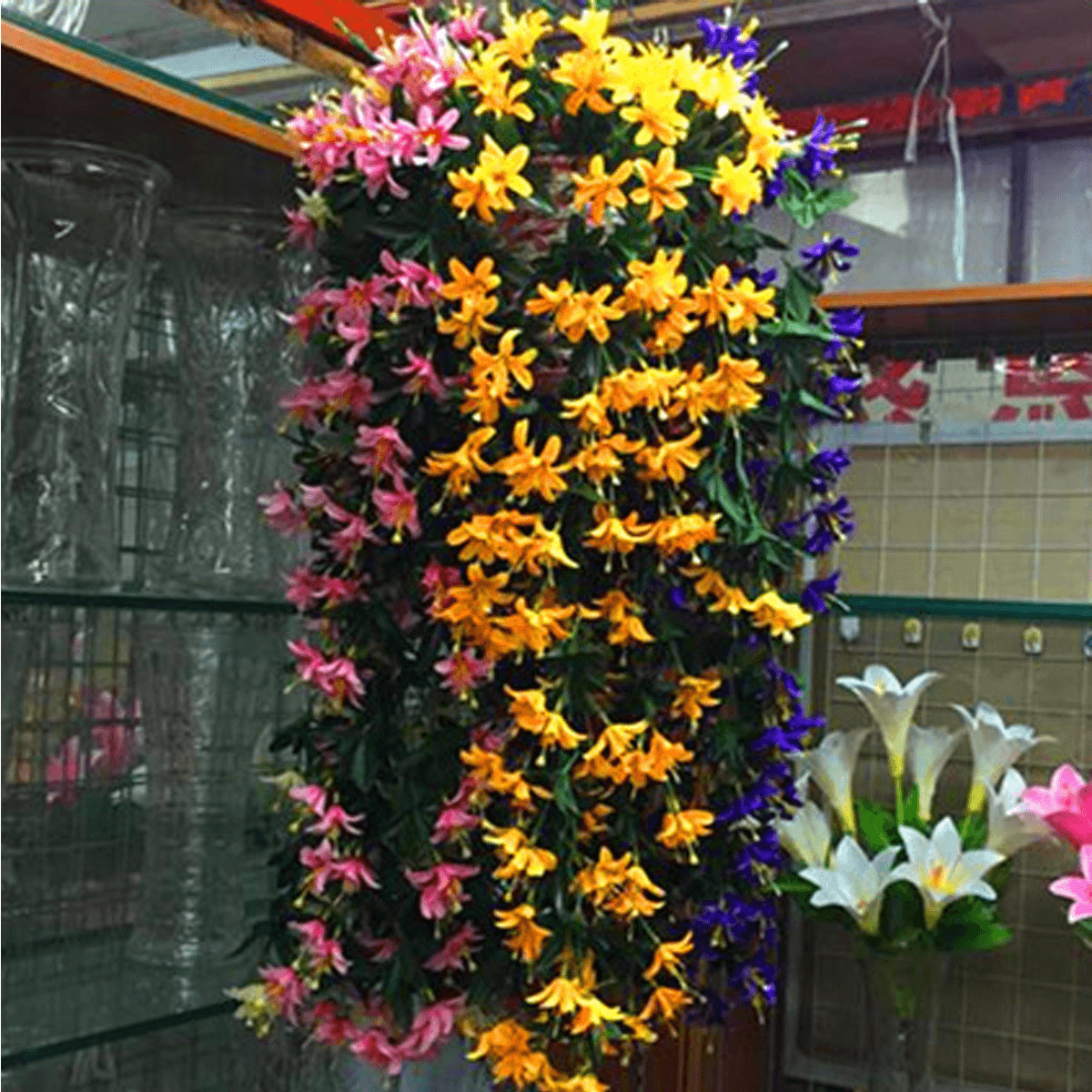 1 bouquet de fleurs de lys artificielles en soie, guirlande de vigne, décorations de mariage à suspendre pour la maison 