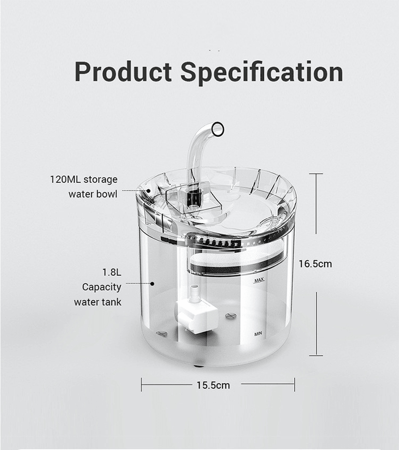 Distributeur d'eau pour animaux de compagnie de 1,8 L avec filtre à circulation automatique