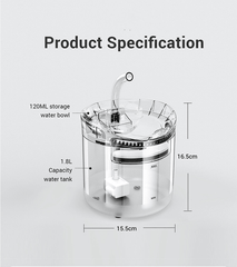 Distributeur d'eau pour animaux de compagnie de 1,8 L avec filtre à circulation automatique