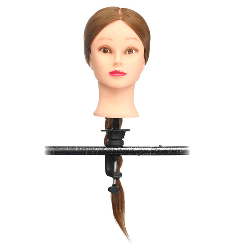 Cabeza de maniquí de entrenamiento de cabello lacio de 18 pulgadas de color marrón para práctica de corte de salón