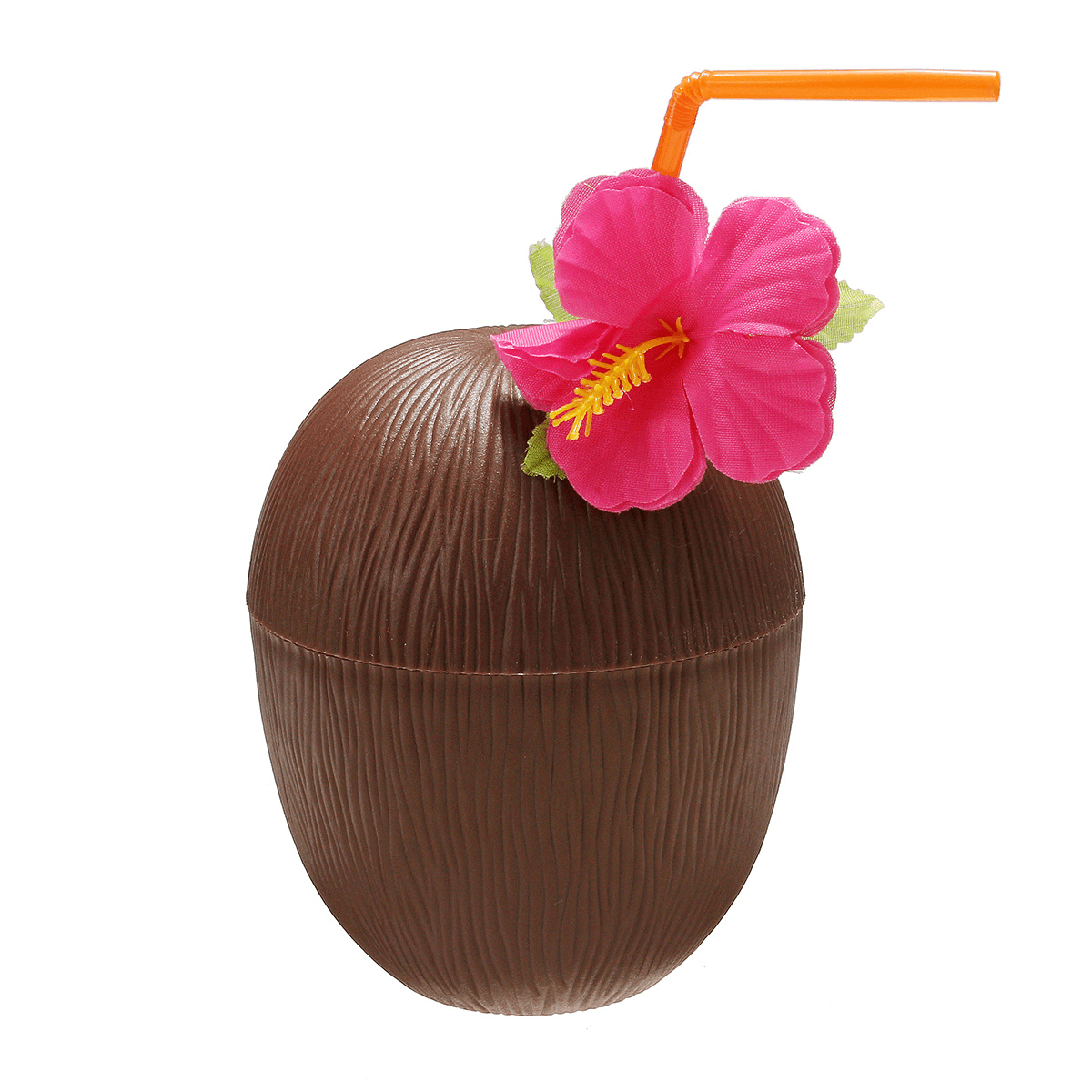 Lot de 12 gobelets en plastique à base de noix de coco et d'ananas avec paille, style tropical hawaïen, Luau, Hula, plage, piscine, fête