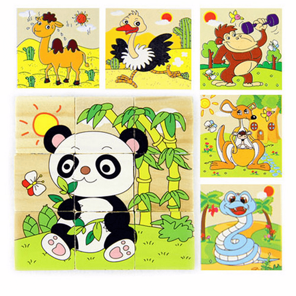 Blocs de puzzle de dessin animé pour enfants Jouets éducatifs colorés en bois pour enfants