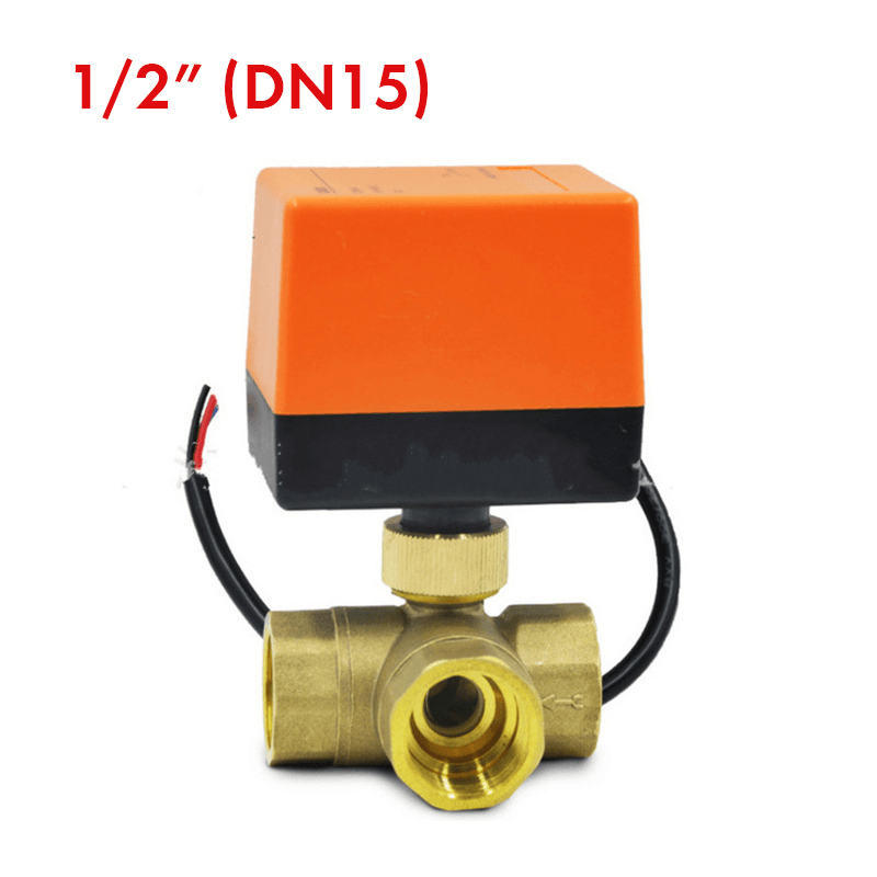 1/2" 3/4" 1" Motorized Electric Brass 3 Way Ball Valves Female 3 Wire AC 220V Full Port T Type Valve