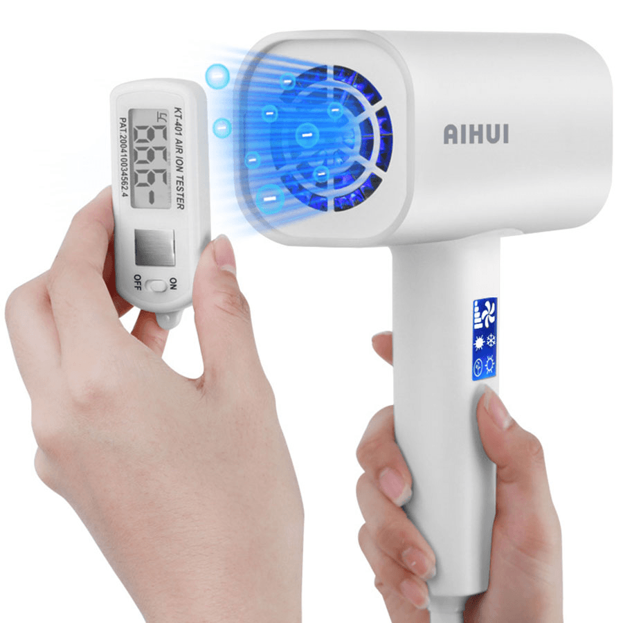 AIHUI 220V 1800W Portable Hair Dryer Intelligent Frequency Conversion Wind Smart LCD Display White 3 in 1 50Hz Blue Negative Ion Hair Salon Home Travel