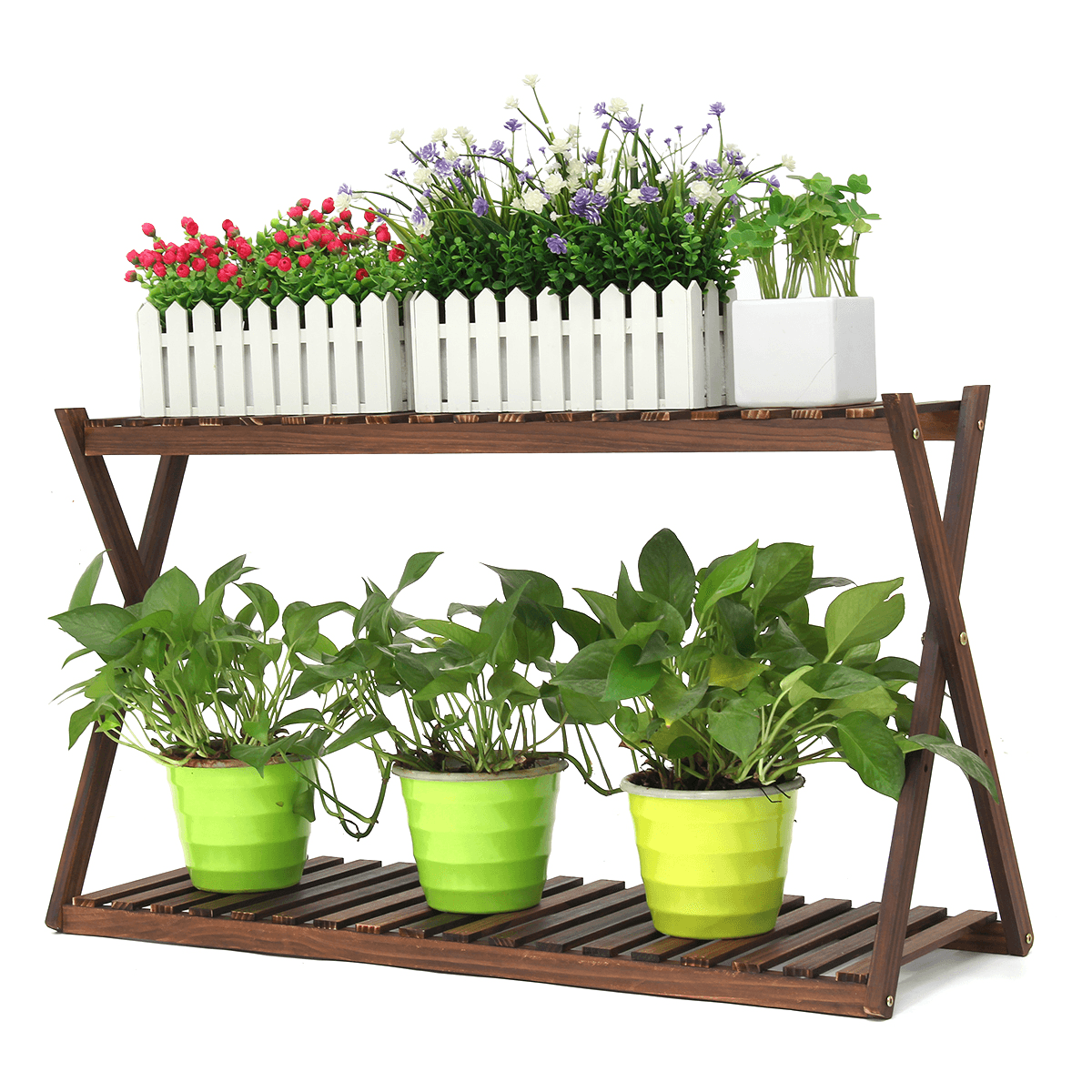 Support de plantes à 2 niveaux, étagères pour pots de fleurs, intérieur et extérieur, jardin, maison, bureau, jardinière, étagère de rangement