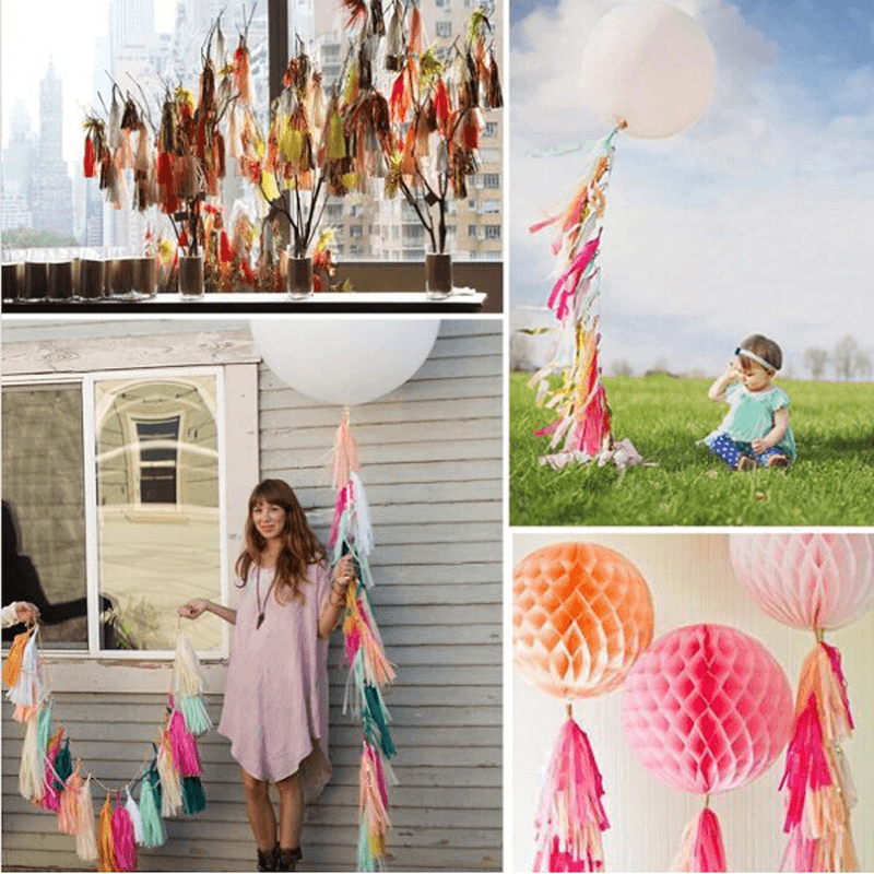 Guirlande de pompons en papier de soie de 14 pouces Décorations de fête d'anniversaire Coffret cadeau d'événement Accessoires pour ballons