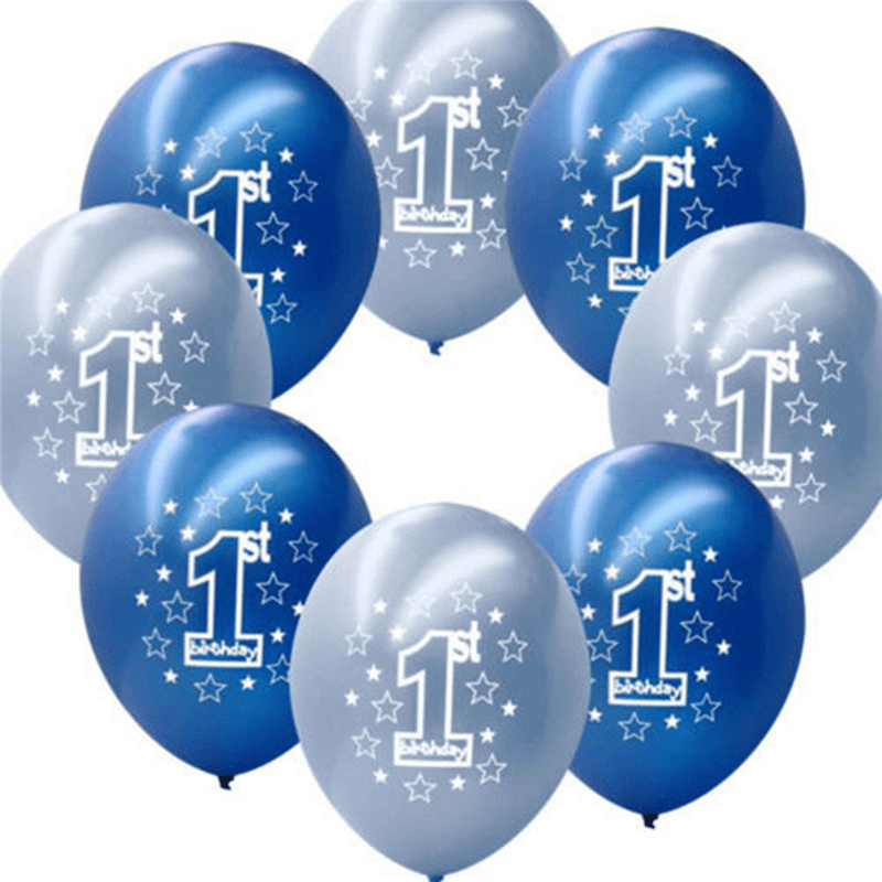 Lot de 10 ballons gonflables nacrés imprimés pour le 1er anniversaire d'un garçon bleu, décoration de Noël