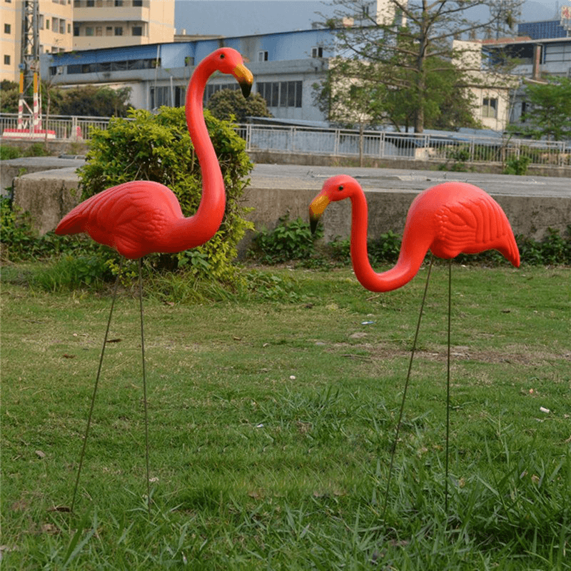 1 paire de figurines de flamants roses rouges en plastique pour décoration de jardin de prairies de fête