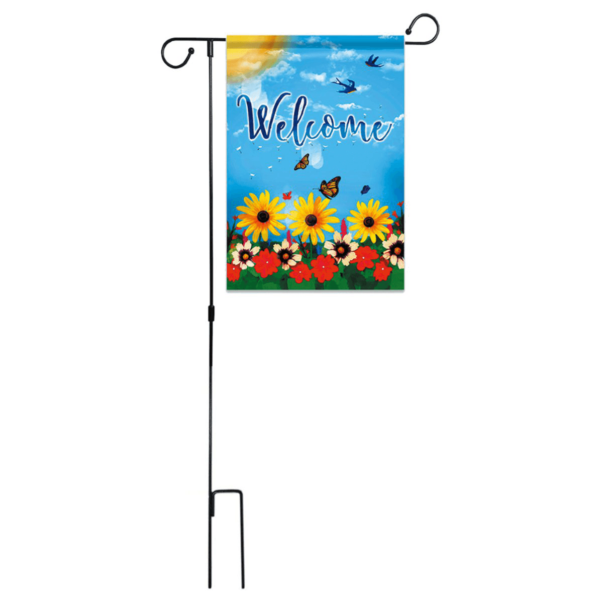 45'' X 15'' Iron Mini Garden Flags Pole Stand Holder Yard Decorations Display