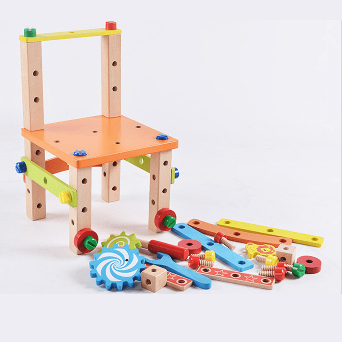 Juguete creativo de bricolaje con múltiples funciones, desmontaje de tuercas, silla de madera