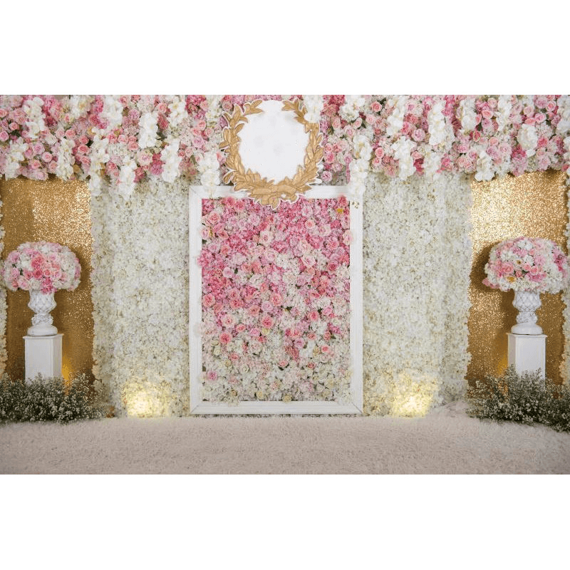 Toile de fond pour photographie de mariage romantique 1,2 x 0,8 m, fleurs, mur, fête, accessoires de décoration en tissu