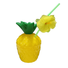 Lot de 12 gobelets en plastique à base de noix de coco et d'ananas avec paille, style tropical hawaïen, Luau, Hula, plage, piscine, fête