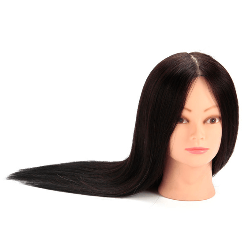 Maniquí de práctica 100 % negro con cabello humano real, cabezal de entrenamiento para peluquería, soporte de pinza para corte