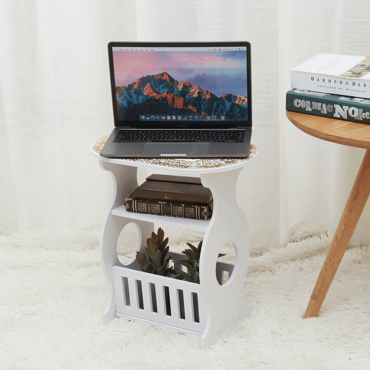 European Style Bedside Table Bedroom Simple Carved with Lock Lacquer Complete Bedside Cabinet Northern European Decoration