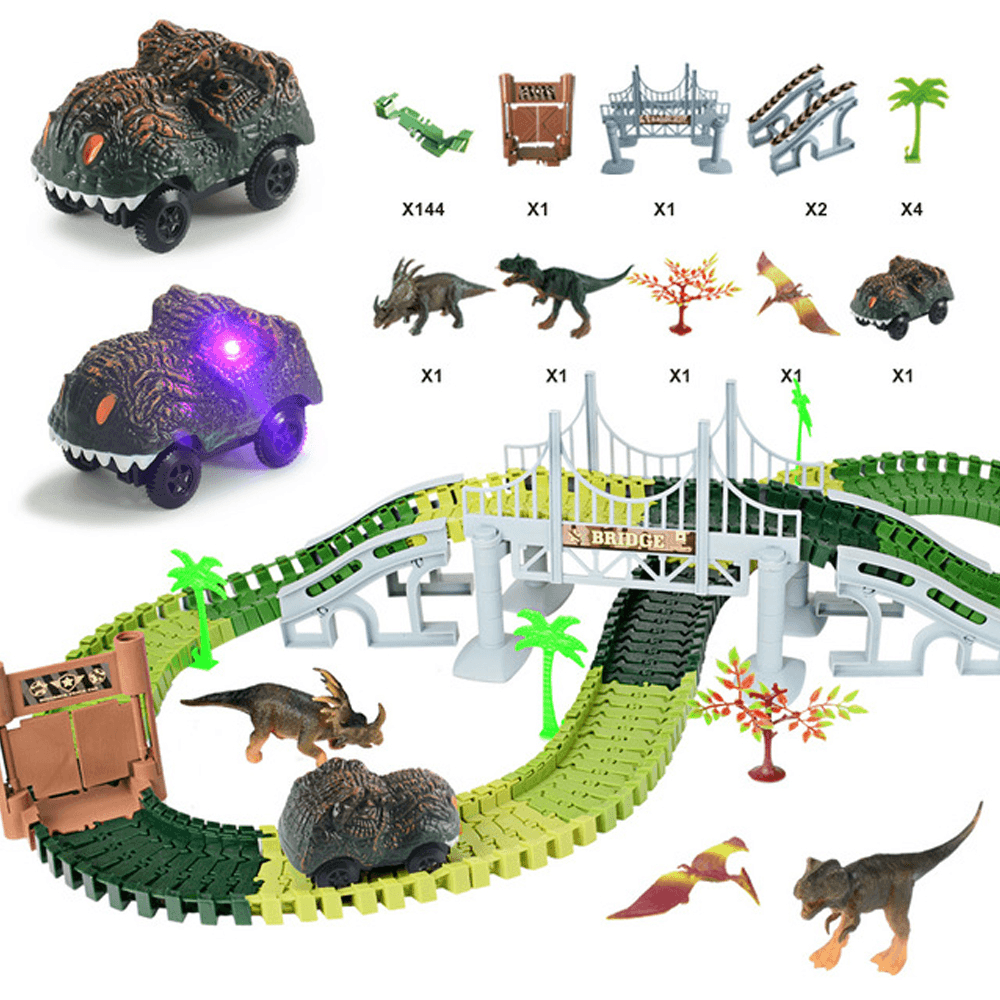 144 PCS Electric Colorful Train Track DIY Assemble Dinosaur Blocks Track Puzzle Model Educational Toy for Kids Gift