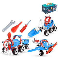 142Pcs 6 in 1 Multi-Shape DIY Assemble Engineering Plane Car Robot Building Construction Blocks Model Educational Toy Kit for Kids Gift