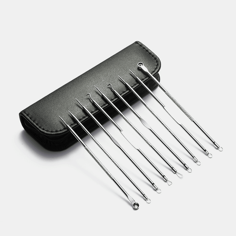 Ensemble de 9 outils pour éliminer l'acné, aiguilles à double tête en acier inoxydable pour éliminer les points noirs, outil de soin du visage