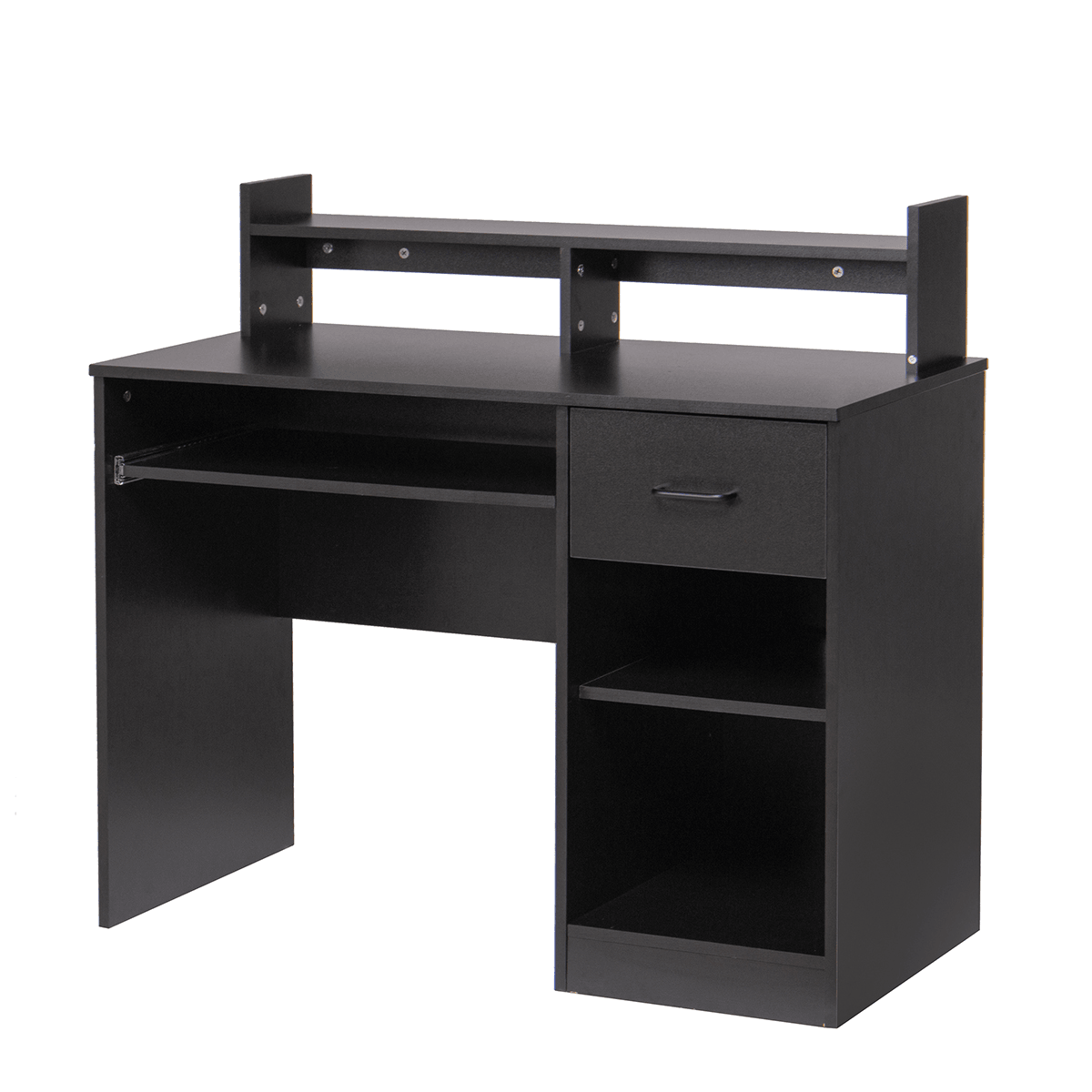 Bureau d'ordinateur avec tiroirs, étagère de rangement, plateau pour clavier, bureau à domicile, bureau pour ordinateur portable, table de bureau pour petits espaces