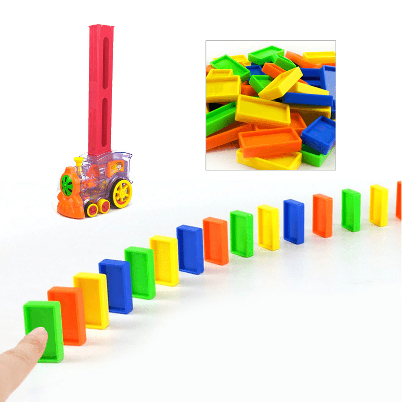 80 Pcs Train Electric Domino Car Model Magical Automatic Set Game Building Blocks Car Stacking for Kid Gift