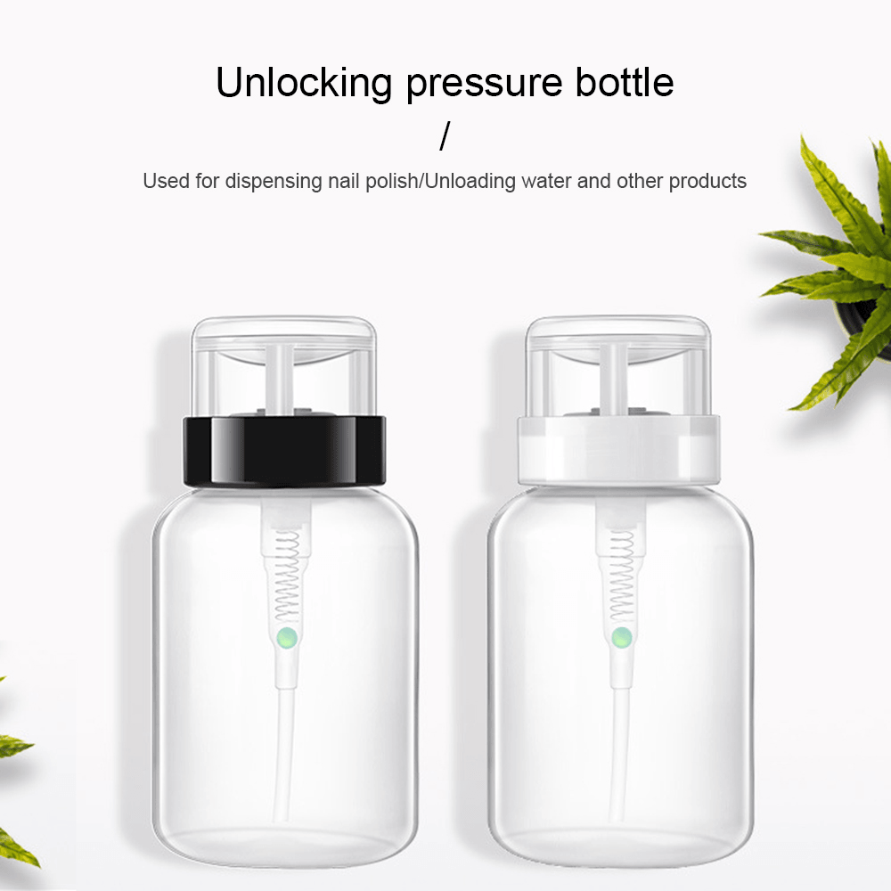 1 bouteille vide rechargeable en plastique de 200 ml pour dissolvant de vernis à ongles, bouteille distributrice de liquide à pression pour alcool, nettoyant pour gel UV pour nail art