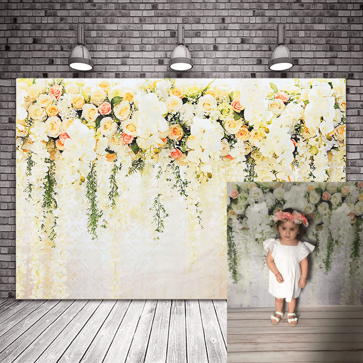 Toile de fond florale pour mariage, 210 x 150 cm, décoration murale avec roses