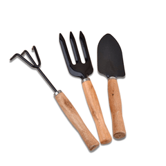 Ensemble d'outils à main de jardin 3 pièces Pelle de jardinage en fer Râteau Truelle Manche en bois