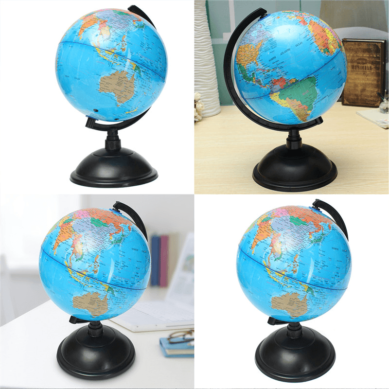 Globo terráqueo con mapa del mundo azul océano de 20 cm con soporte giratorio, juguete educativo de geografía, regalo