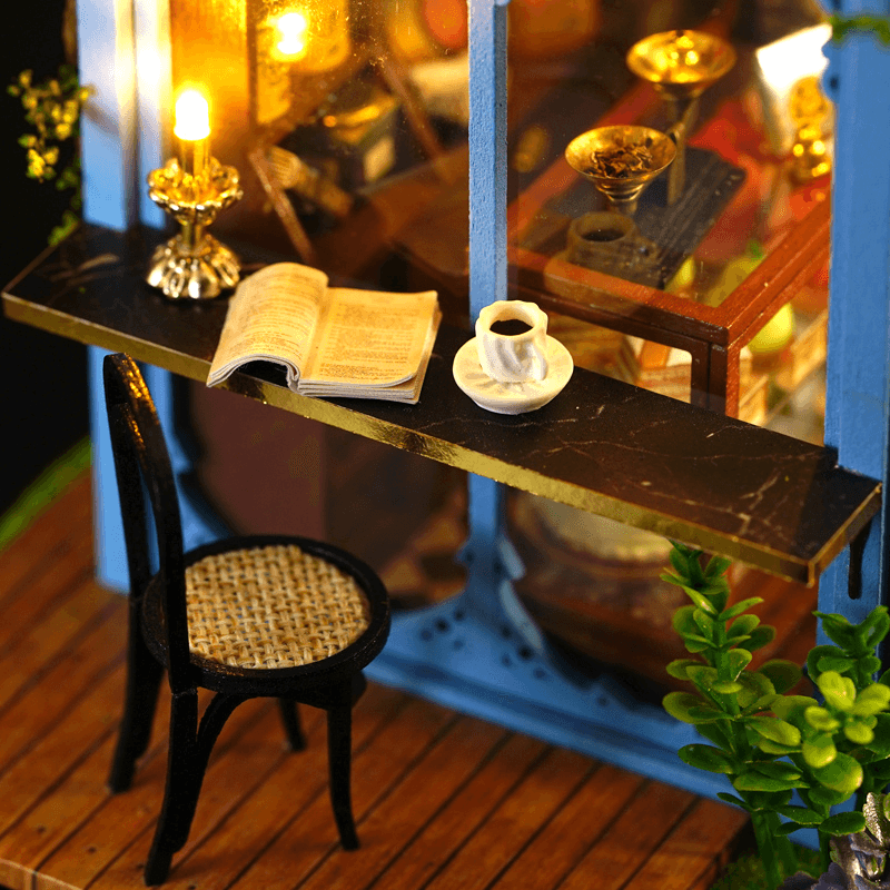 Cuteroom A068 DIY Cabin Rose Garden Tea House Handmade Doll House Model with Dust Cover Music Motor