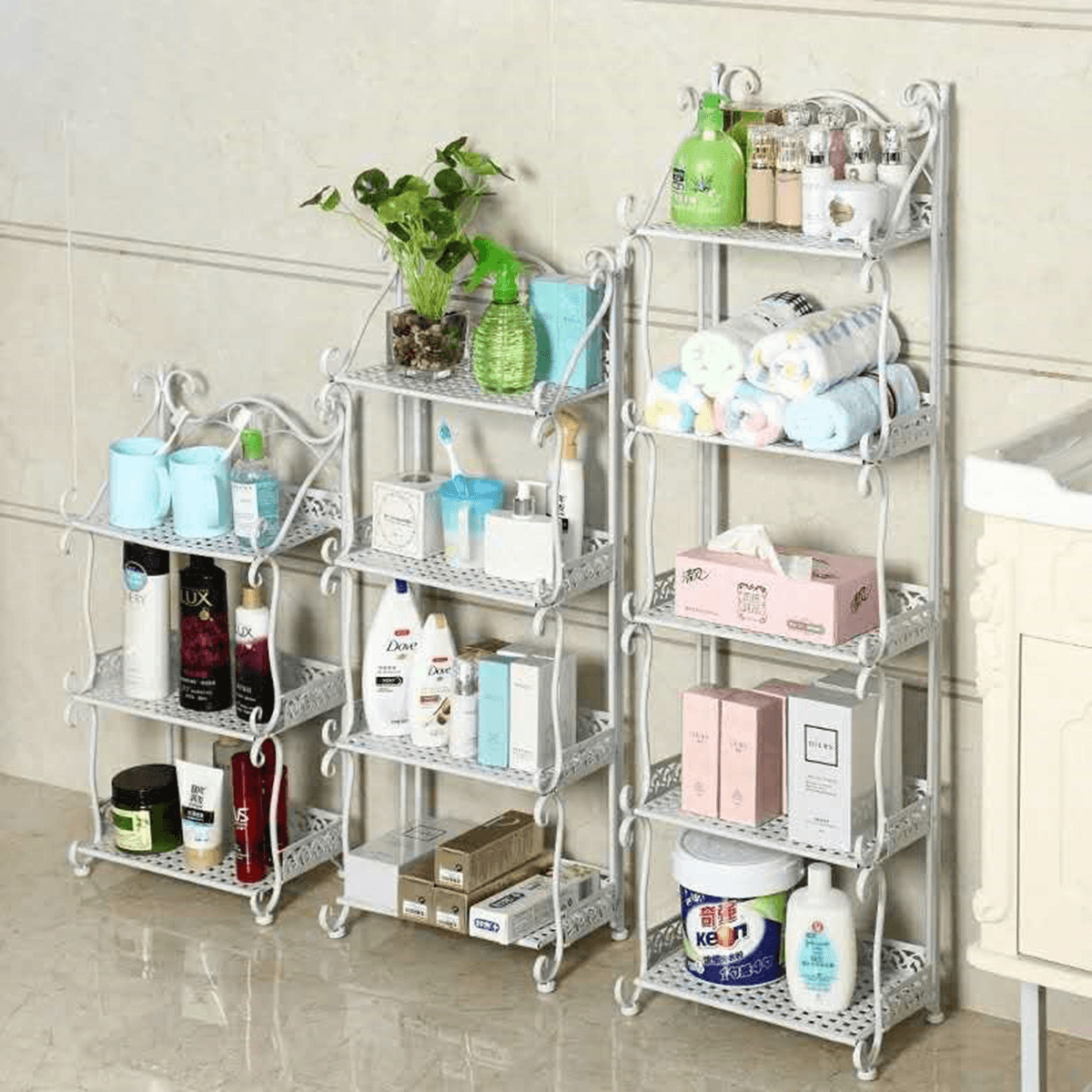 1 étagère de rangement pliable à 3/4/5 niveaux, style nordique, minimaliste, multifonctionnelle, pour bureau, maison, chambre à coucher, salle de bain, cuisine