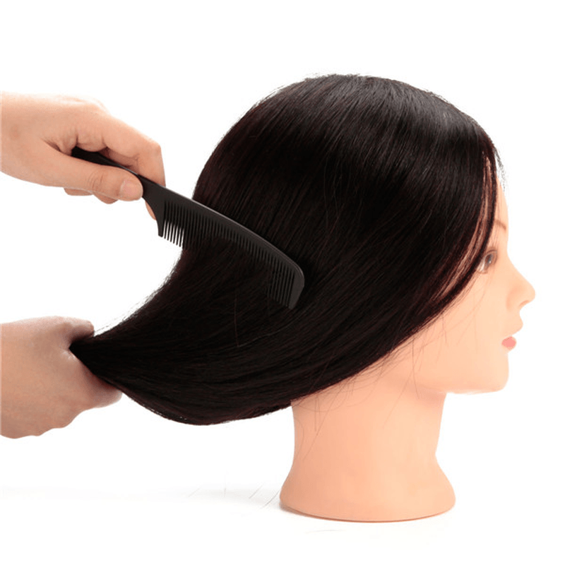 Maniquí de práctica 100 % negro con cabello humano real, cabezal de entrenamiento para peluquería, soporte de pinza para corte